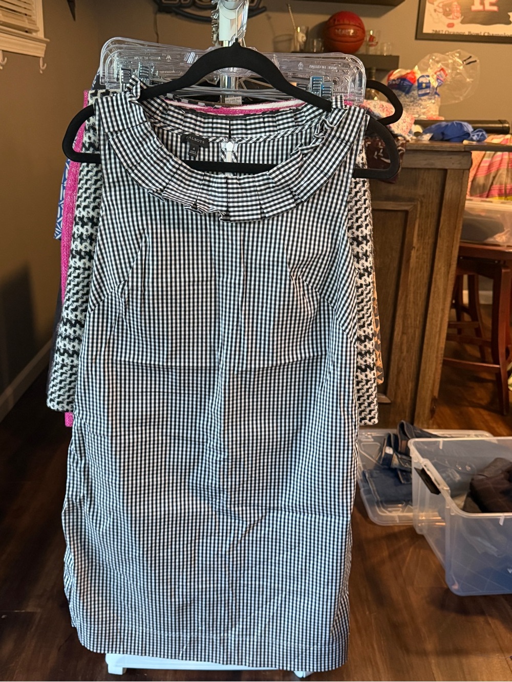 Talbots Black and White Gingham Ruffle Collar Camisole Top